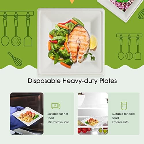 ECOLipak 150 Piecs Compostable Square Paper Plates, 6 inch, White