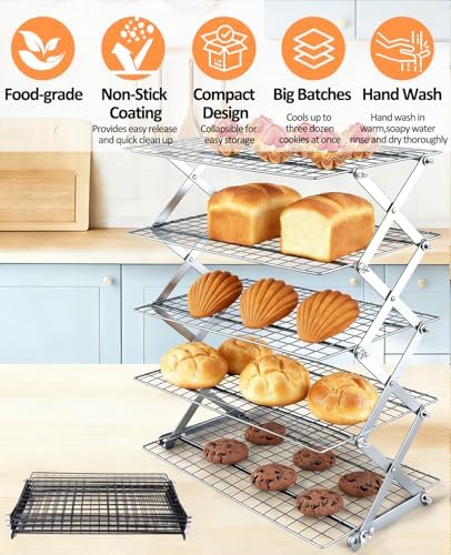 5 Tier Collapsible Cooling Rack, 2/3/4/5-Tier Upgraded,Adjustable ＆ Stackable Baking Rack, 5 Modes Cooling Racks for Cooking and Baking, Roasting ＆ Grilling Gifts for Picnic Party