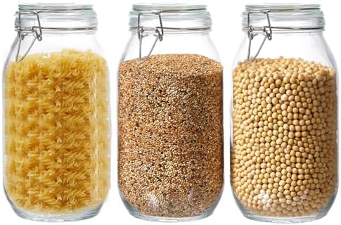 3 Pack 68oz Food Storage Jars with Airtight Lids, Preserving Seal Wire Clip Fastening Glass Containers, Canisters for Kitchen Organization, Flour, Cereal, Pasta, Sugar, Beans, Pickling Jars(68 Oz*3)