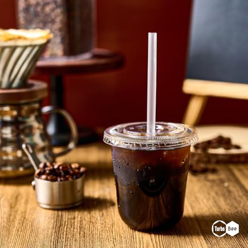 Turbo Bee Disposable Plastic Cups with Lids and Straws, 12 OZ, 50 Pack