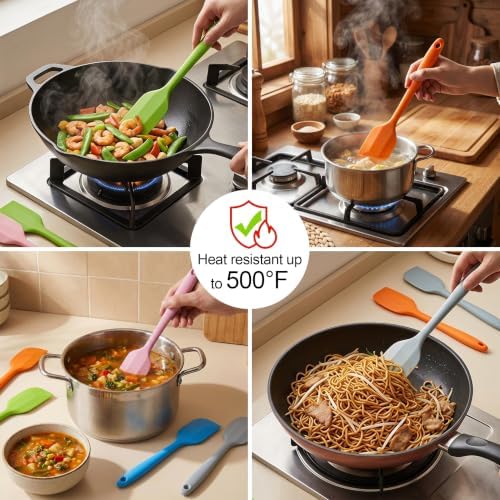 5-Pack Silicone Spatulas, 8.5 inch Heat Resistant Seamless Rubber Scrapers for Baking, Cooking, Mixing and Nonstick Cookware, 5 Colors