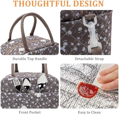 MEXS Lunch Bag for Women Reusable Lunch Box Quilted Puffer Large Capacity Insulated Cooler Tote Bags Work Travel Picnic