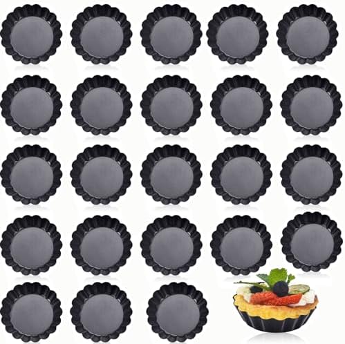 DATANYA 24Packs Mini Tart Pans 3 Inch with Removable Botttom, Carbon Steel Fluted Tart Tin Shell Mold Round Nonstick 3'' Quiche Pans for Pies, Mousse Cakes, Dessert Baking