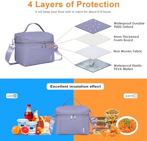 NOL Insulated Lunch Bags for Women Cooler Bag Lightweight Nylon Waterproof Lunch Box for Work