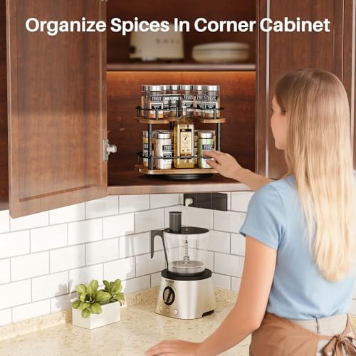 SNTD Lazy Susan Spice Rack Organizer for Cabinet, Wood, Vintage, 9 in