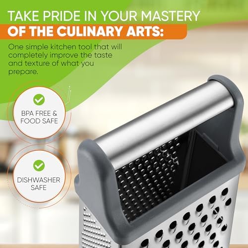 Spring Chef Stainless Steel XL Cheese Grater for Kitchen, Gray