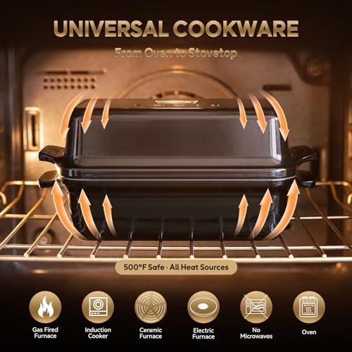 Enameled Cast Iron Dutch Oven for Bread Baking, 9×5 Dutch Oven Pot with Lid for Homemade Bread, 2 in 1 Sourdough Bread Pan with Lid, Roasting & Braising, Oven & Induction Safe (4.2 QT,Black)