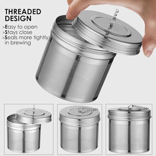 Extra Large Tea Infuser -304 Tea Filter with Threaded Lid & Chain Hook-Perfect for Loose Leaf Tea,Cooking,Herbs,Iced Tea & Soup - Extra Fine Mesh Tea Strainers
