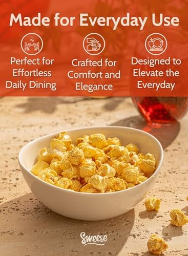 Sweese Porcelain Bowls Set of 4-18oz, 6 Inch, Versatile for Soup, Cereal, Fruit, Rice - Microwave, Dishwasher, Oven Safe, White