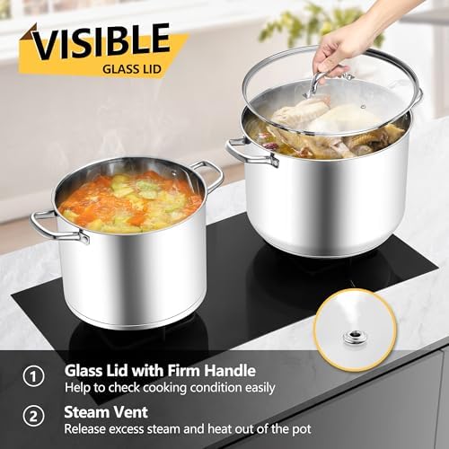 Homikit Stainless Steel Stock Pot, 24 Quart Large Stockpot Soup Pot with Lid, Tri-ply Bottom Cookware for Induction Gas Various Stovetops, Seafood Sauce Canning Cooking Pot for Large Group and Events