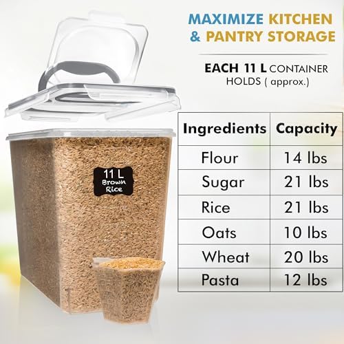 Shazo 2 PC (11L | 372 oz) Flour Sugar Storage Containers with Spout Lid & Easy Carry Handle - BPA Free Extra Large Airtight Food Storage Containers with Lids - Rice Canisters Sets for Kitchen & Pantry