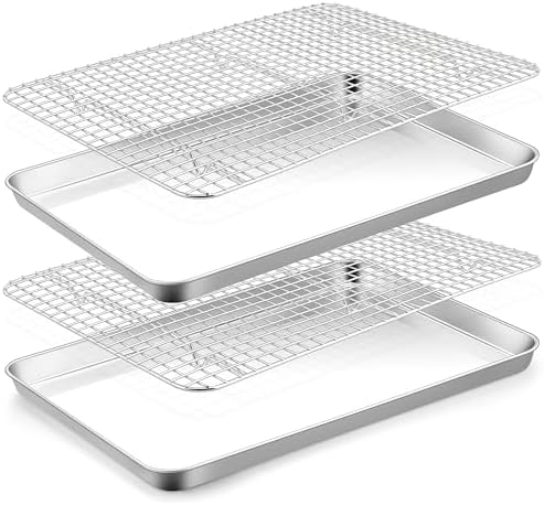 TeamFar Cookie Sheets with Cooling Racks, 2 Pans + 2 Racks, 16x12x1 Inch