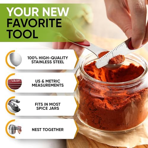 Spring Chef Magnetic Measuring Cups & Spoons Set of 15 with Levelers, Red