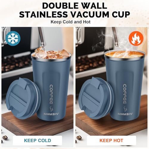 MOMSIV 17oz Travel Coffee Mug, Insulated Coffee Cup with Leakproof Lid