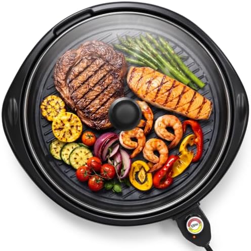 Elite Gourmet EMG-980BX Indoor Electric Round Grill, Non-Stick, 14" Black
