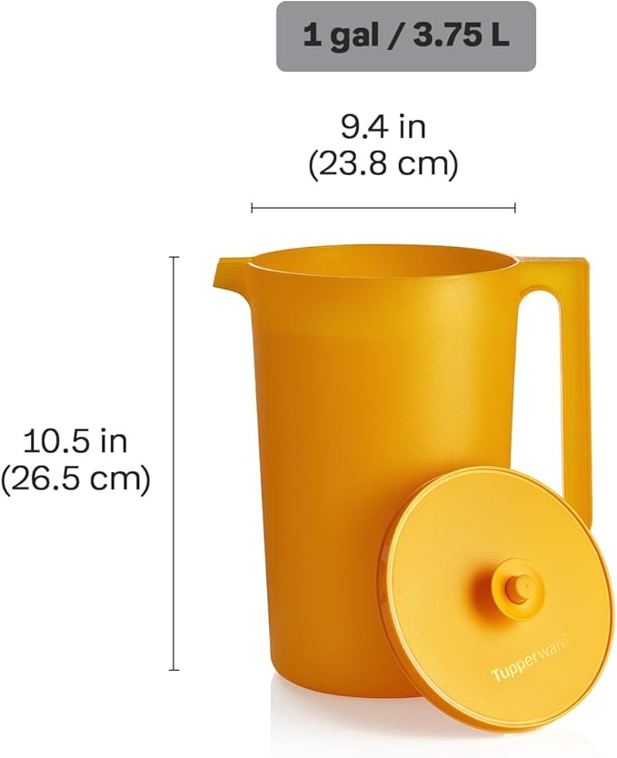 Tupperware Impressions Classic Sheer 1 Gallon Pitcher with Lid in Papaya, Dishwasher Safe and BPA Free, Mess-Free, Reusable Plastic Pitcher with Extra Large Capacity