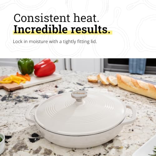Lodge Essential Enamel Cast Iron Braiser, 3.6 Quart, Oyster White