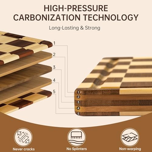 THETCHRY Checkered Cutting Board Set, Bamboo Cutting Board for Kitchen