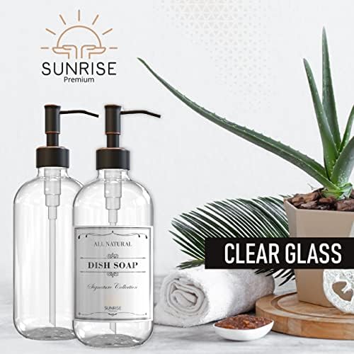 Sunrise Premium Clear Glass Soap Dispenser, Rubbed Bronze with Pump, 2 Pack