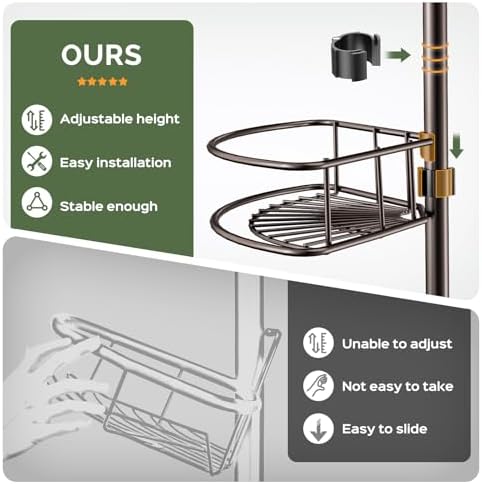 HAMITOR Corner Bathroom Organizer, 4-Tier Tension Pole Shower Caddy, Bronze