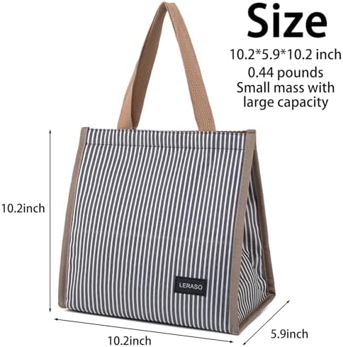 Insulated Lunch Bag for Work, 10.2"x5.9"x10.2" Oxford Waterproof Lunch Tote, Thermal Lunch Box for Office, Picnic & Outdoor, Black and White Striped Canvas Tote Bag