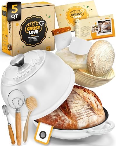 CRUSTLOVE 5 QT Enameled Dutch Oven for Bread Baking with Lid & Starter Kit