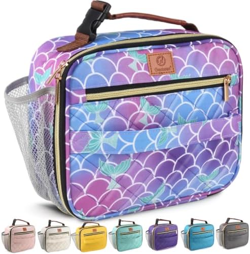 Genteen Lunch Box for Kids, Boys - Insulated Small LunchBox Reusable, Zip Closure & Buckle Handle, Portable Cooler for Work, School, Travel (Mermaid)