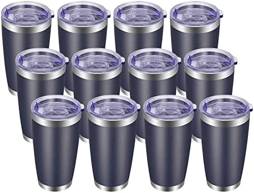 VEGOND 20oz Tumbler with Lid and Straw Stainless Steel Tumbler Cup Bulk Vacuum Insulated Double Wall Travel Coffee Mug Powder Coated Coffee Cup, Navy Blue, 12 Pack