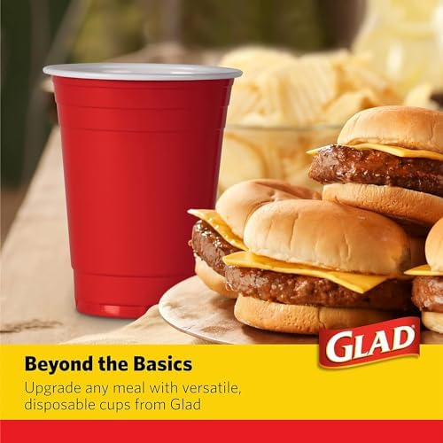 Glad Everyday Disposable Plastic Cups, Red, 18 Oz, 40 Count, 6-Pack