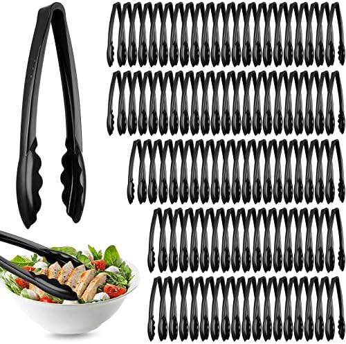 Tessco 100 Pcs Plastic Tongs, 9 Inch Disposable Serving Tongs,Black