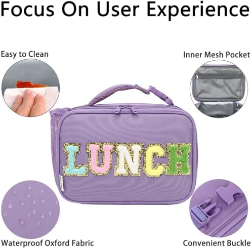 GYEUKHAM Insulated Lunch Box for School, Thermal Reusable Durable Freezable Lunch Bags for Kids Boys Girls Men Women - Small Soft Cooler Portable Lunch Tote Kit for Work Picnic Travel,Purple Alphabet