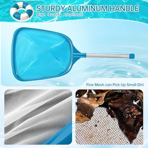 Pool Net, Professional Swimming Pool & Hot Tub Skimmer Net Accessories, Pool Leaf Rake Cleaning Tool with Pole, Fine Nylon Mesh Bag, Easy to Clean Bugs,Leaves,Debris(Blue)
