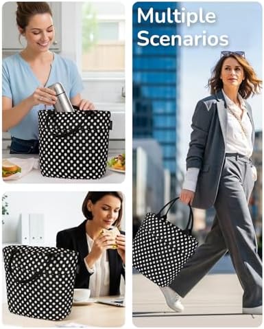 Aosbos Lunch Tote Bag,Insulated Lunch Bag For Women,Work,Office,Polka Dot