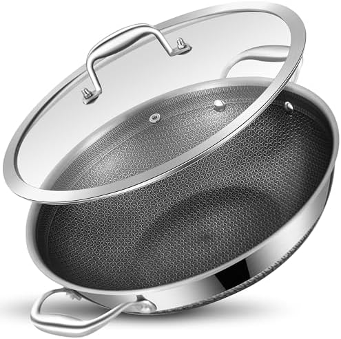 LOLYKITCH Hybird Nonstick Wok Pan with Lid | 13-Inch | Rivented Handle