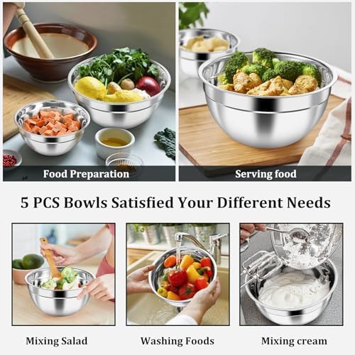 P&P CHEF Metal Mixing Bowls with Lids Set, Visible Airtight Lids & Black