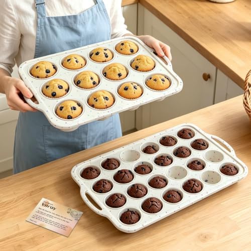 Silicone Mini Muffin Pan Set: 12 & 24 Small Cupcake Baking Pan with Frame