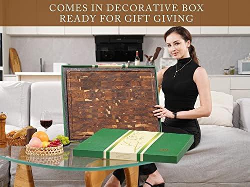 AZRHOM Acacia End Grain Wood Cutting Board 24x18x2 In Thick Butcher Block
