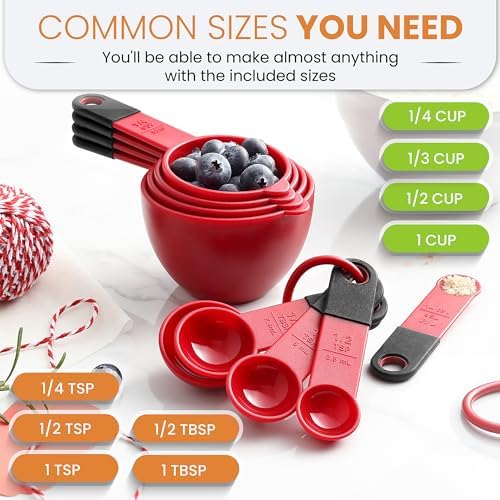 Spring Chef Set of 9 Plastic Magnetic Red Measuring Cups and Spoons
