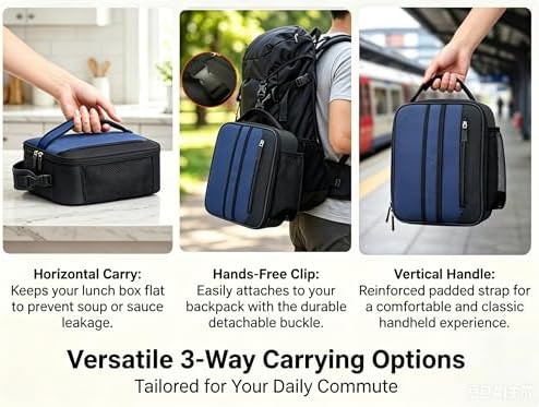 Lunch Box Insulated Lunch bag for Men Teen Kids Boys Adult Portable Stylish Small Lunchbox Special Design for Working Office school Picnic (Navy Blue 6L (Without Shoulder Straps))