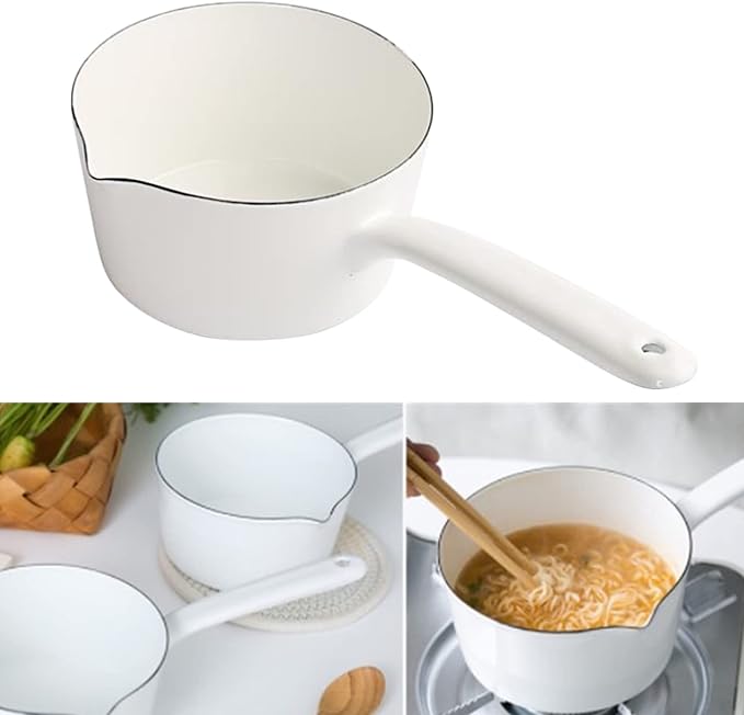 1.2L Saucepan, Nonstick Milk Pan with Pour Spouts, Butter Warmer, Melting Milk Boiling Porridge Soup Saucepan Gas Stove Enamel Milk Pot with Handle for Home Kitchen(White)