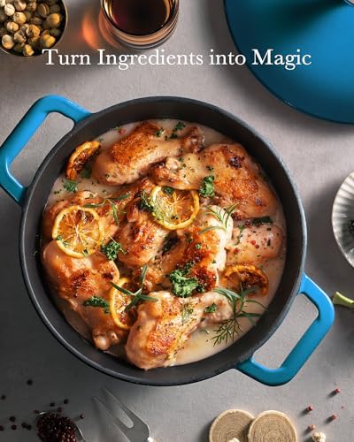 Dutch Oven Pot, 6QT Enameled Cast Iron Dutch Oven with Lid, Dual Handle, Dutch Pot for Sourdough Bread Baking, Braising & Roasting, 500℉ Oven Safe, All Cooktops Compatible, Marine
