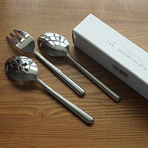Serving Spoon x 2,Slotted Serving Spoon x 2,Serving Forks x 2,RTT 9 Inch Stainless Steel Catering Serving Utensils for Party Buffet Dinner Banquet Kitchen Basics (Silver Mirror Finish)