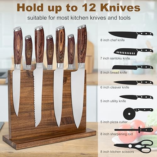 Magnetic Knife Holder,Double Sided Magnetic Knife Block for Kitchen Counter,Acacia Wood Strong Magnet Knife strip