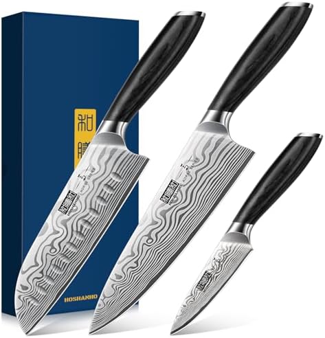 HOSHANHO 3 Pcs Knife Set, Professional Kitchen Knife Set, Pakkawood Handle