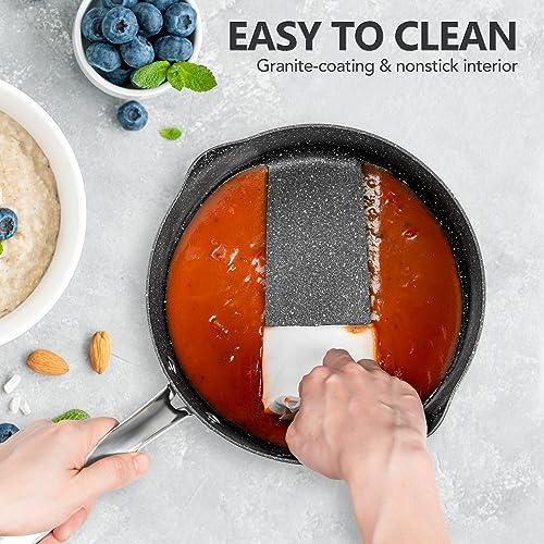 MICHELANGELO Hard Anodized Saucepan Set with Lids, Nonstick Saucepan with Pour Spouts & Strainer Lid for Easy Pour, Granite Derived Coating Sauce Pot Set - 1.5QT & 2QT &3QT Induction Sauce Pans