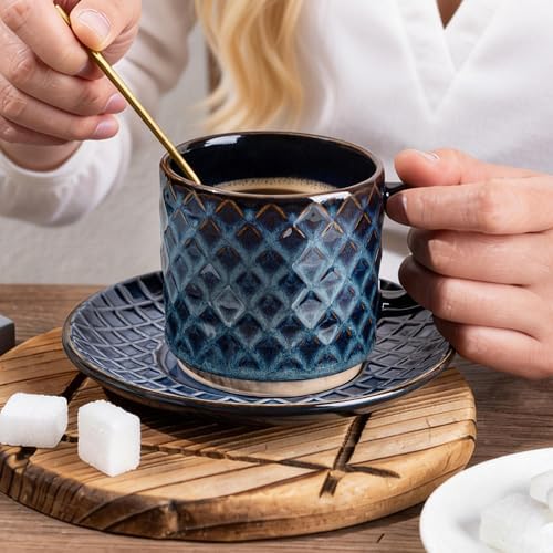GBhome 6 OZ Stackable Coffee Mugs Set of 4, Ceramic Coffee Cups Set