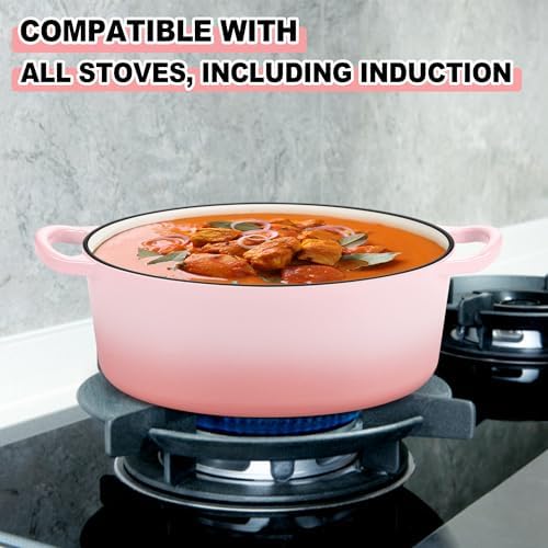 E-far 7QT Oval Dutch Oven Pot with Lid, Pink Enameled Cast Iron Dutch Oven