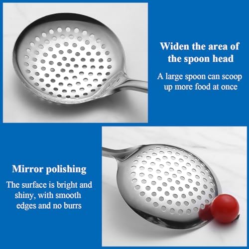 Berglander Kitchen Skimmer Slotted Spoons for Straining 2 pcs 13", Stainless Steel Kitchen Spider Strainer Ladle Spoon for Straining Pasta/Cooking/Frying/Noodle, Metal Kitchen Utensils Pasta Spoon