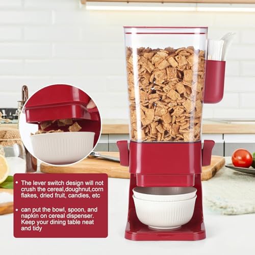 Osacoe Cereal Dispenser Countertop Red 2 Pack with Creal Bowls Spoons Cutlery Box, Cereal Containers Storage - Not Easy to Crush Food, Dry Food Dispenser For Pantry Candy Snack