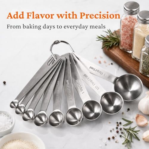 9PCS Measuring Spoons Set, 1 tbsp, 1/2 tbsp, and 1-1/16tsp Stainless Steel Teaspoon Measuring Spoons for Cooking Baking Spice Jars and Liquid Ingredients